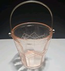 Pink Depression Glass Etched Diamond Floral Ice Bucket W  Handle Vtg Bar Kitchen