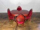 1 12 Dollhouse Miniatures Dining Room Table   4 Red Velvet Chairs Cherry Finish