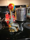 Vintage Wind Up Tin Blic Toy Circus Elephant Scooter Spinning Ball Tassel Works