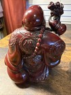    chinese Laughing Red Buddha Statue With Staff And Necklace- 6-1 2  Tall   