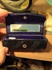 Vintage Stunning Black Hand Beaded Lipstick Case Mirrored  Snap Closure Holder