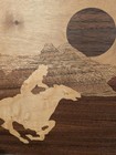 Vintage Handcrafted Marquetry Wood Inlay Art Pony Express Cowboy Horse Desert