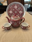 Chinese Porcelain Famille Pink Rose Mun Shou Jingdezhen Embossed Tea Set  5 Pc