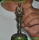 7 2 old China Buddhism Temple Bronze Tara Head Bell Chung Chimes Clock Statue