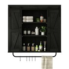  Rustic Wood Wall Storage Cabinet With Two Sliding Barn Door  3-tier 