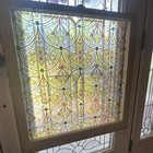 Art Nouveau Abstract Stained Glass Panel Square Multicolor Wood Frame Hanging