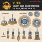 12-piece Abrasive Brass-coated Wire Wheel  Cup   End Brush Set  1 4  Drill Shank