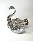 Vintage Silver And Crystal Swan Bowl