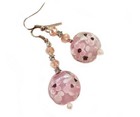  925 Sterling Silver Hook Lampwork Glass Beads Pink - Dangle Earrings   e511 