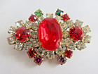 Magnificent Czech Vintage Style Glass Rhinestone Button  Crystal   Multi W c Red
