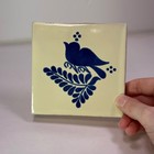 Blue Bird Folk Art Ceramic Tile Decor Terracotta Vintage Tile Blue Folk Bird 4x4