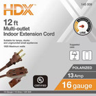 12 Ft  16 2 Light Duty Indoor Extension Cord  Indoor Use  Brown  3-outlet New