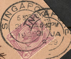 Straights Settlements 4c Stamp On  Complete Cover Singapore 5 30pm 21 Jan 1929