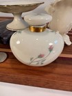 Elegant Vintage Porcelain Vanity Set With Gold Accents - Includes Tray Vase Trin