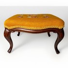 Vtg Footstool Carved Wood Stool Bench Needlepoint Embroidery Florals Mcm
