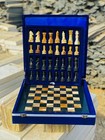 Marble Chess Set 12 Inches Gift Ready Blue Velvet Box-black Multigreen
