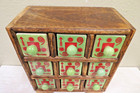 Vintage Wood Apothecary Spice Cabinet 9 Ceramic Drawers 9 X 8 X 4 25 Wooden Rack