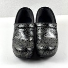 Dansko Professional Clogs Women 39 Black Silver Paisley Slip On Nursing Workwear