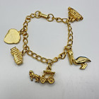 Vintage Charm Bracelet Gold Tone 100  Copper Enamel New Orleans Theme Charms 6 5
