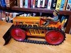 Nice Vintage 1930 s Or 40 s Marx  Tin Litho Wind Up  Farm Tractor W  Scraper