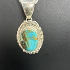Native American Signed Kingman Turquoise Necklace Italian Sterling Silver Chain