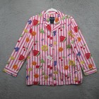 Nick   Nora s Fruit Striped Pajama Set Shirt Pants Womens Medium Pink Sleepwear