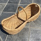 Vtg French Style Wicker Harvest Gathering Basket With Bamboo Handle  12 5  Long