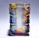 4 4  Chinese Liu Li Crystal Glass Pen Holder Table Decor Gift Hand Craft