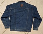 Vintags 90s Marlboro Country Denim Trucker Jacket Leather Collar Plaid Lined