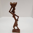 Vtg African Wooden Woman Sculpture Hand Carved Figure Tribal Carrying Jug Ethnic