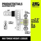 Yatm Trailer Hitch Fits 2 Inch Receiver  8 Inch Adjustable Drop Hitch  15000lbs
