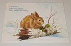 Unused Vintage Christmas Card  Cute Rabbit In The Snow  5 3 4 