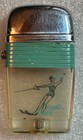 Vintage Scripto Vu-lighter Lady Water Skiing Skier Turquoise 2 75  Untested