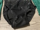 Zone Womens Gymnastics cheer Leotard W  Sleeves Green Black Bedazzled Size As