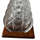 Set Of 6 Vintage Glass Drink Coasters In Wooden Holder