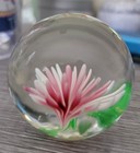 Water Lily Flower Paperweight Pink White And Green 2  Art Glass 1980s