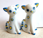 Vintage 1950   s Mid Century Yellow Blue Polka Dot Cat Salt   Pepper Shakers Japan