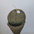 Vintage Patina Green Colored Wicker Tightly Woven Wall Hanging Pocket Basket 12 