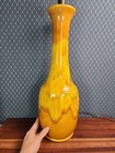 Vtg 1960 s Mcm Yellow Orange Brown Ceramic Drip Glaze Table Lamp Large Modern 