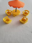 Vtg Fisher Price Little People Yellow Captain Chair S 4    Umbrella Table Set