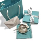 Vintage Tiffany   Co  Sterling Silver Pinstriped Pen   Scallop Shell Stand Set