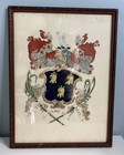 Antique 19th Century Arey Family Coat Of Arms Heraldic Crest Watercolor Painting
