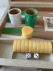 Vintage Crisloid Bakelite Green Yellow Large Backgammon Set With Keys Linen Case