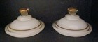 2 Vtg White Cased Glass Vanity Jars Gold Trim Snowflake Abt 5  Tall