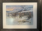 Vintage Charles Russell Christmas Meat 1915 Print Wood Framed Wall Hanging Weste