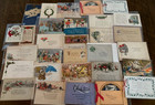 Lot Of 30 Antique Art Deco 1920s - 1930s Flat Christmas Greeting Cards Ephemera