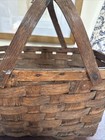 Antique Splint Oak Double Handle Gathering  Wood Woven Basket 16x10x10 Primitive