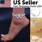 Double Heart Anklet Crystal Barefoot Sandal Beach Foot Chain
