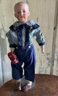 Antique German Gebruder Heubach Bisque Shoulder Head Character Boy Doll W truck