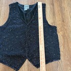 Vtg 90s Sweet Sue Beaded 100  Silk Vest Black Iridescent Womens M Whimsigoth